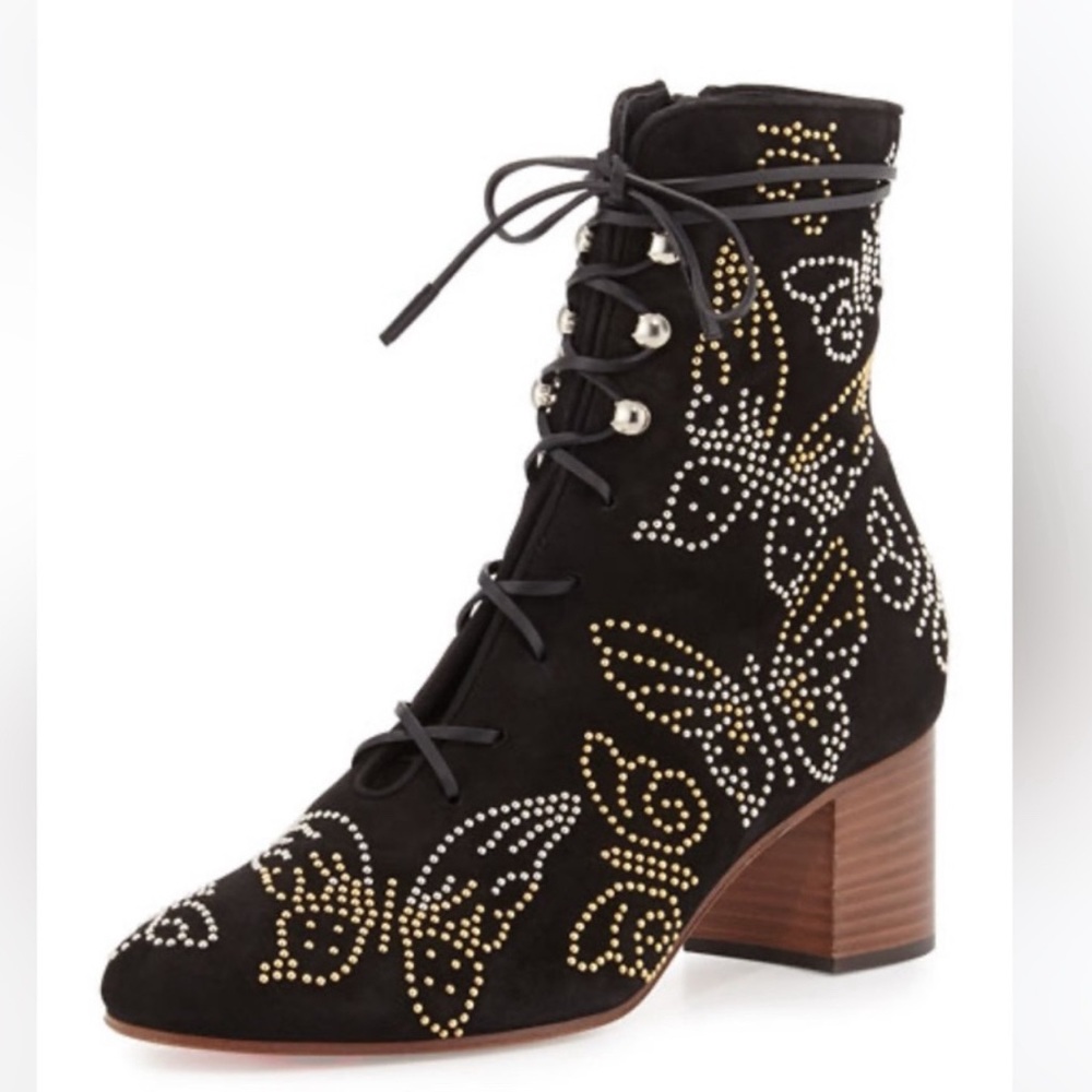 Valentino Butterfly-Studded Lace-Up Boot